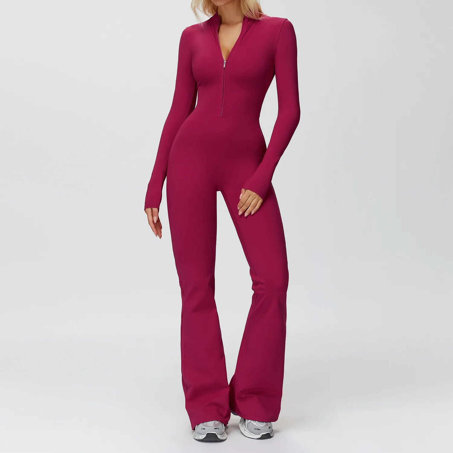 BIANHUI Autumn Winter Fleece-Lined One-Piece Stand Collar Warm Yoga Sporty Jumpsuit Woman Wide-Leg Sports Running Fitness Suit