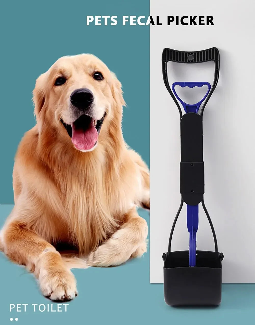 Dog Pooper Scooper Pet Long Handle Jaw Poop Scoop Picker Excrement Collector Clean Tools Outdoor Foldable Animal Feces Cleaner