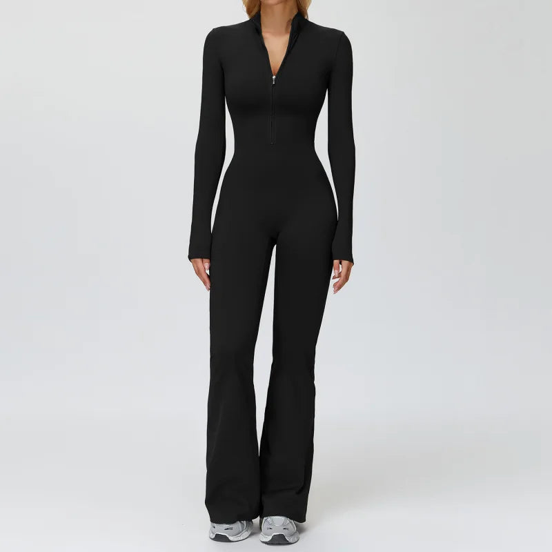 BIANHUI Autumn Winter Fleece-Lined One-Piece Stand Collar Warm Yoga Sporty Jumpsuit Woman Wide-Leg Sports Running Fitness Suit