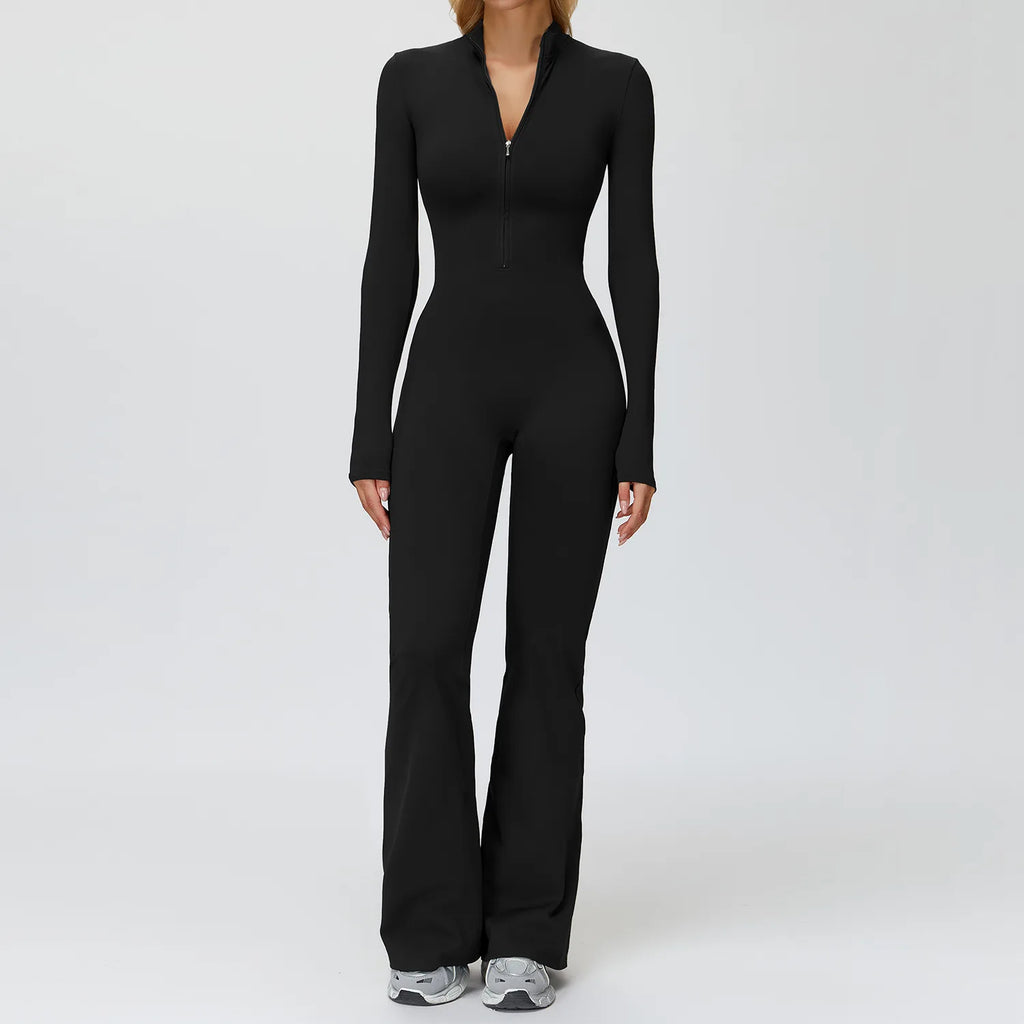 BIANHUI Autumn Winter Fleece-Lined One-Piece Stand Collar Warm Yoga Sporty Jumpsuit Woman Wide-Leg Sports Running Fitness Suit