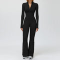 BIANHUI Autumn Winter Fleece-Lined One-Piece Stand Collar Warm Yoga Sporty Jumpsuit Woman Wide-Leg Sports Running Fitness Suit