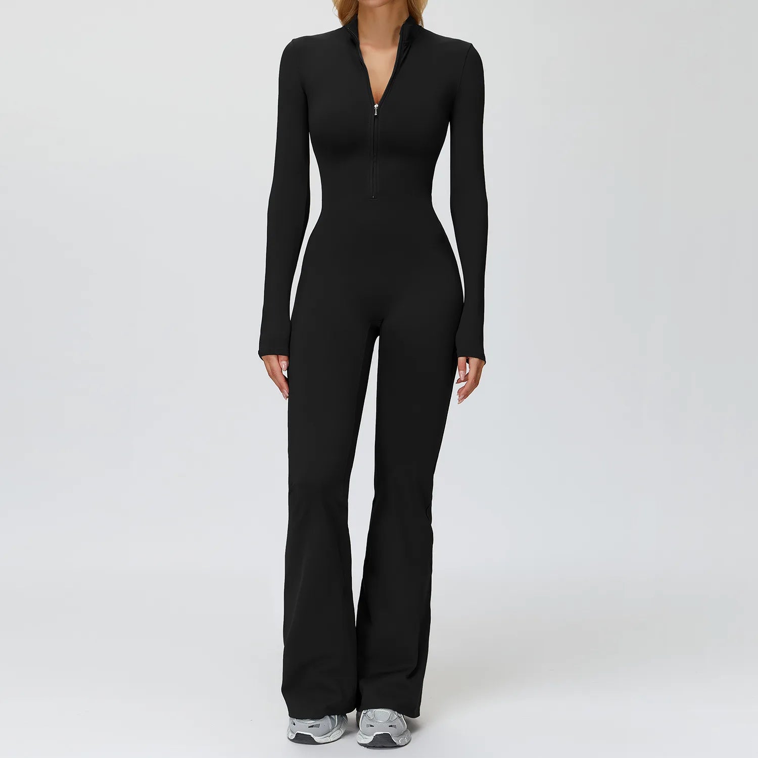 BIANHUI Autumn Winter Fleece-Lined One-Piece Stand Collar Warm Yoga Sporty Jumpsuit Woman Wide-Leg Sports Running Fitness Suit