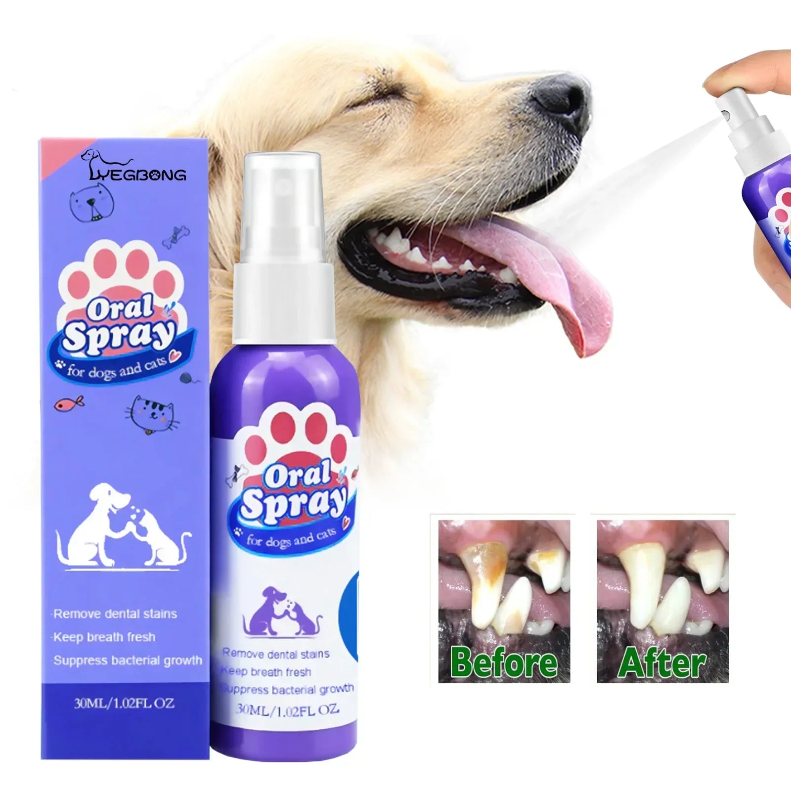 Pet Teeth Cleaning Spray for Dog Cats Tartar Remover Bad Breath Oral Care Freshener Dental Hygiene Water Additive Plaque Control
