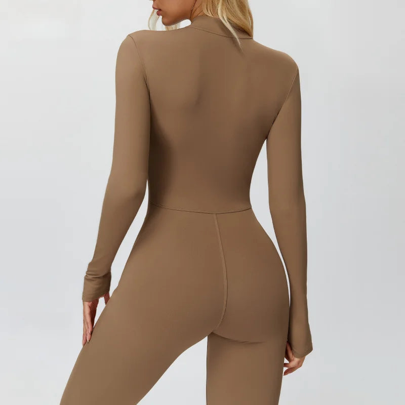 BIANHUI Autumn Winter Fleece-Lined One-Piece Stand Collar Warm Yoga Sporty Jumpsuit Woman Wide-Leg Sports Running Fitness Suit