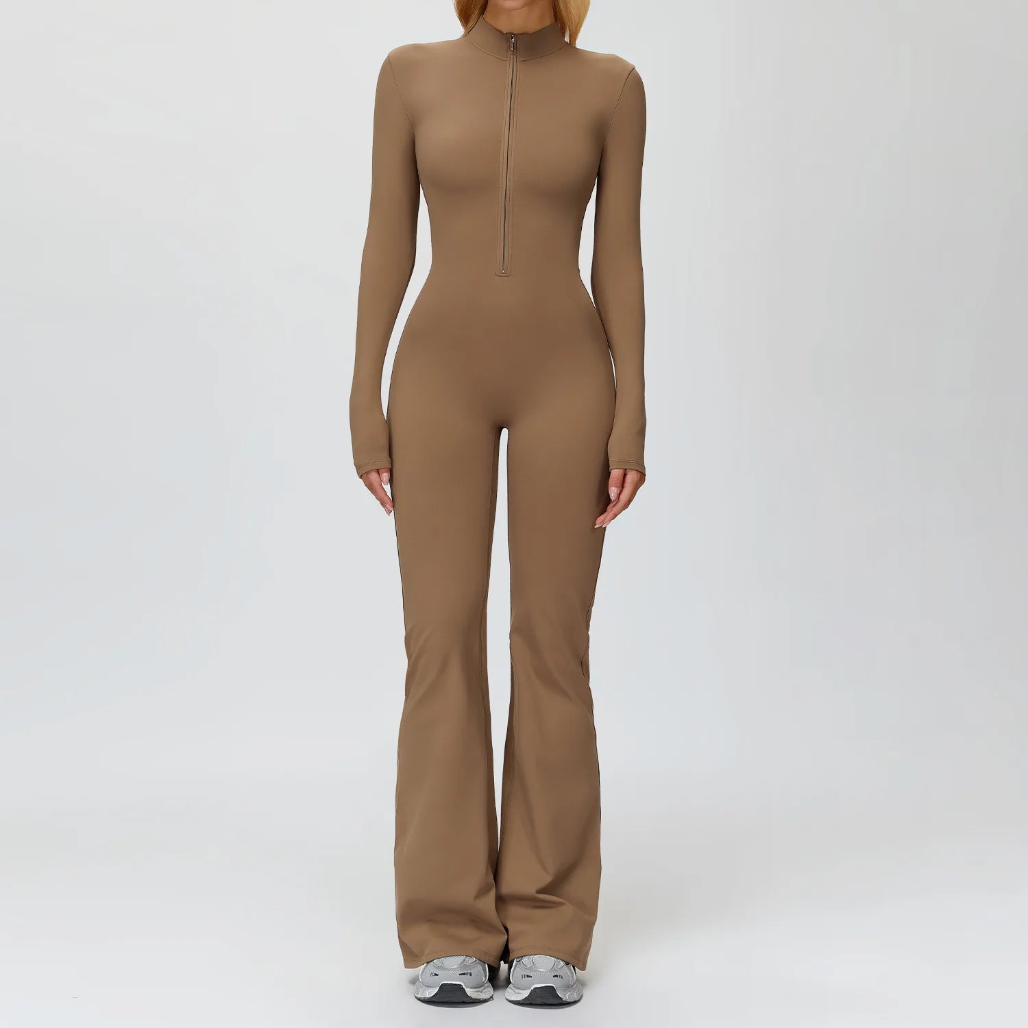 BIANHUI Autumn Winter Fleece-Lined One-Piece Stand Collar Warm Yoga Sporty Jumpsuit Woman Wide-Leg Sports Running Fitness Suit
