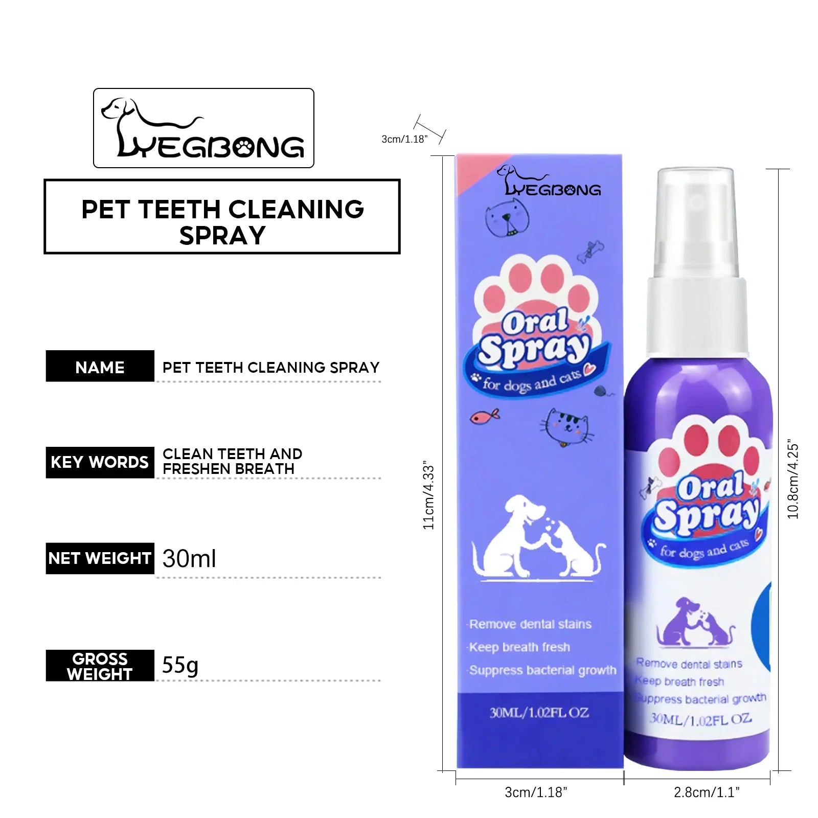 Pet Teeth Cleaning Spray for Dog Cats Tartar Remover Bad Breath Oral Care Freshener Dental Hygiene Water Additive Plaque Control