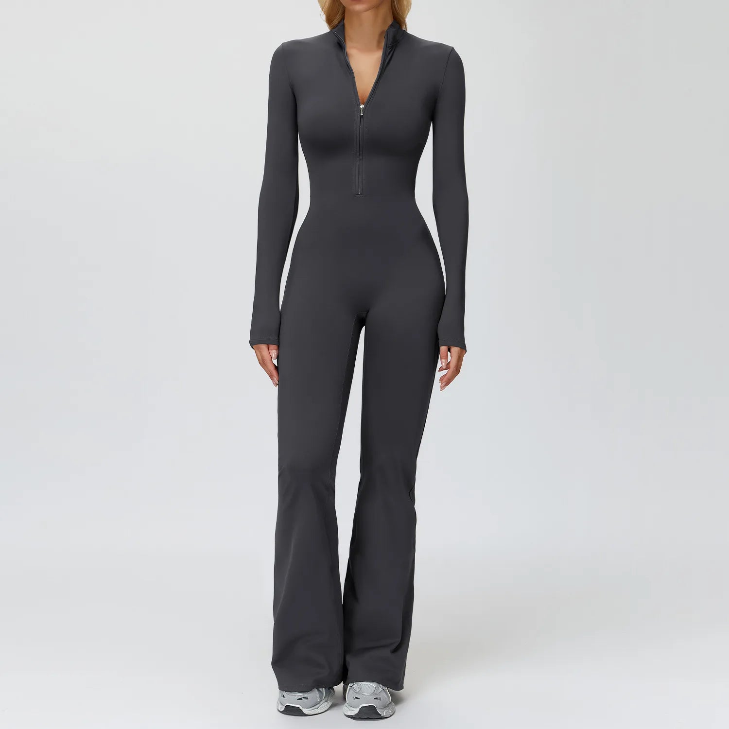 BIANHUI Autumn Winter Fleece-Lined One-Piece Stand Collar Warm Yoga Sporty Jumpsuit Woman Wide-Leg Sports Running Fitness Suit
