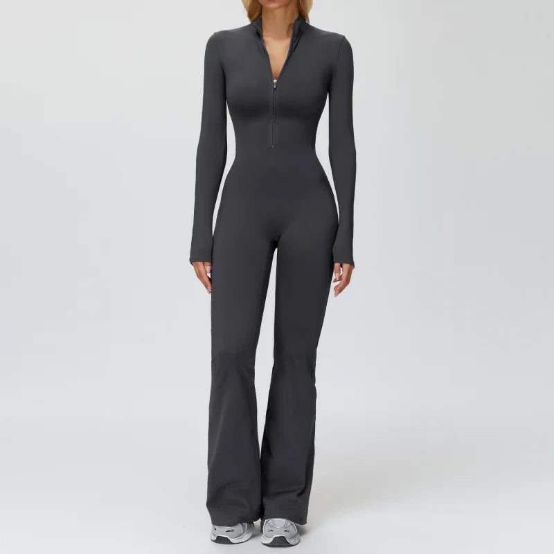BIANHUI Autumn Winter Fleece-Lined One-Piece Stand Collar Warm Yoga Sporty Jumpsuit Woman Wide-Leg Sports Running Fitness Suit