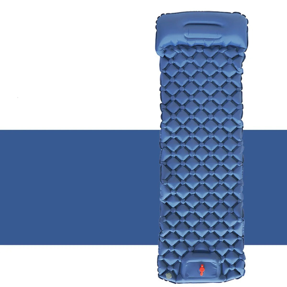 Press-inflate camping sleeping mat with built-in foot pump