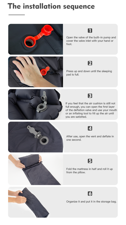 Grey ultralight inflatable sleeping pad for backpacking