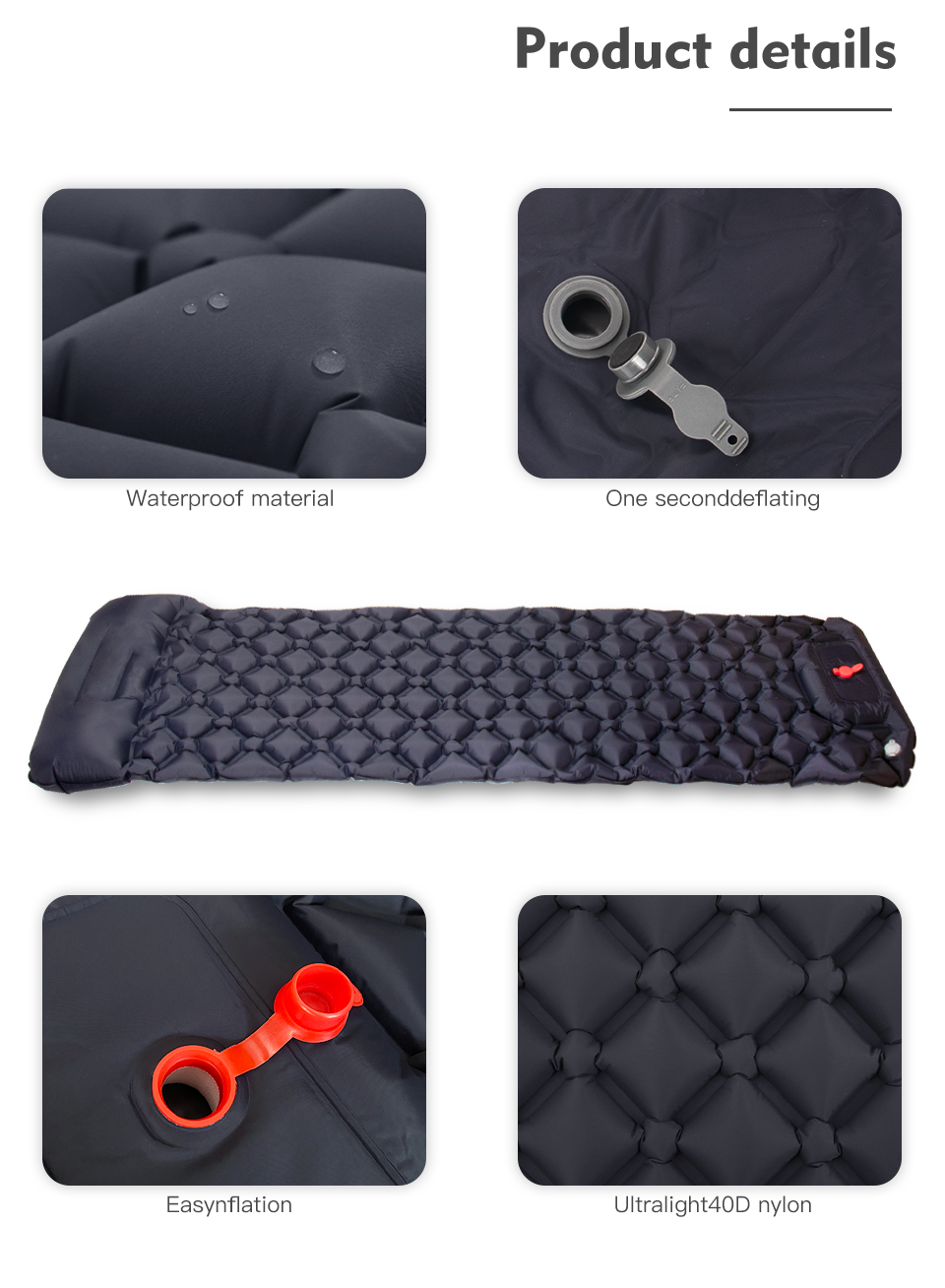 Orange inflatable sleeping pad for camping and hiking